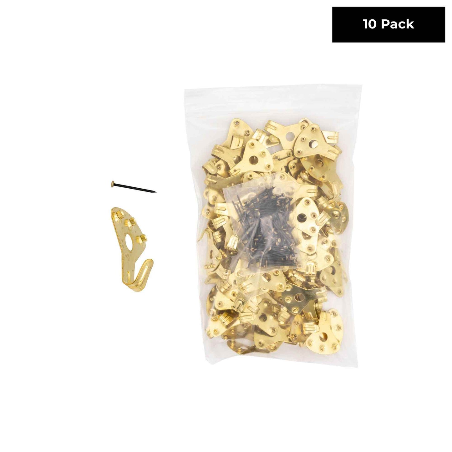 Professional 75 LB Brass Plated Picture Hangers with Hardened Steel Pins