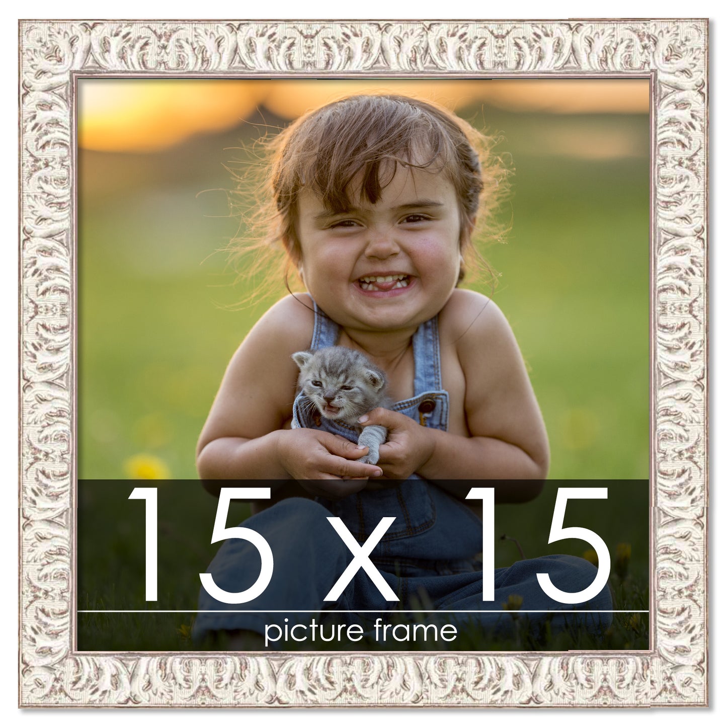 Ornate White Washed Wood Picture Frame