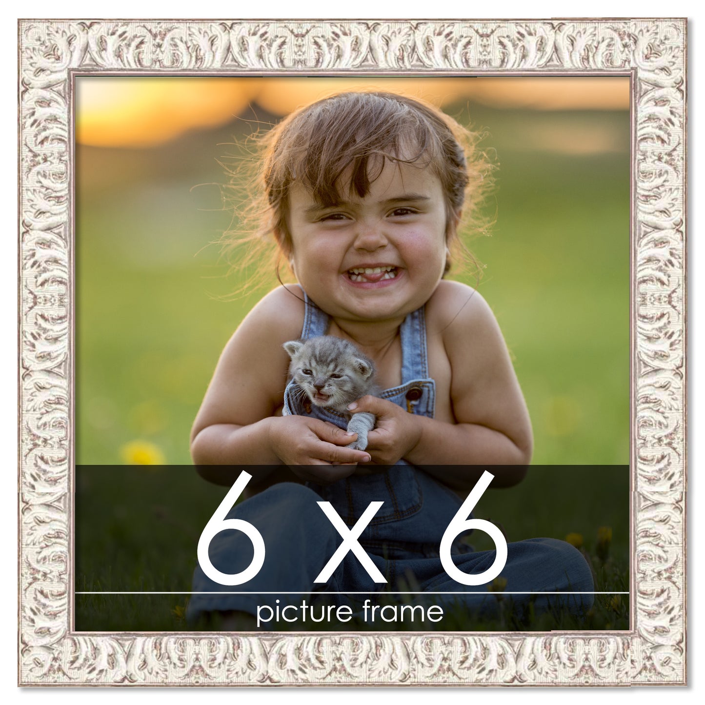 Ornate White Washed Wood Picture Frame