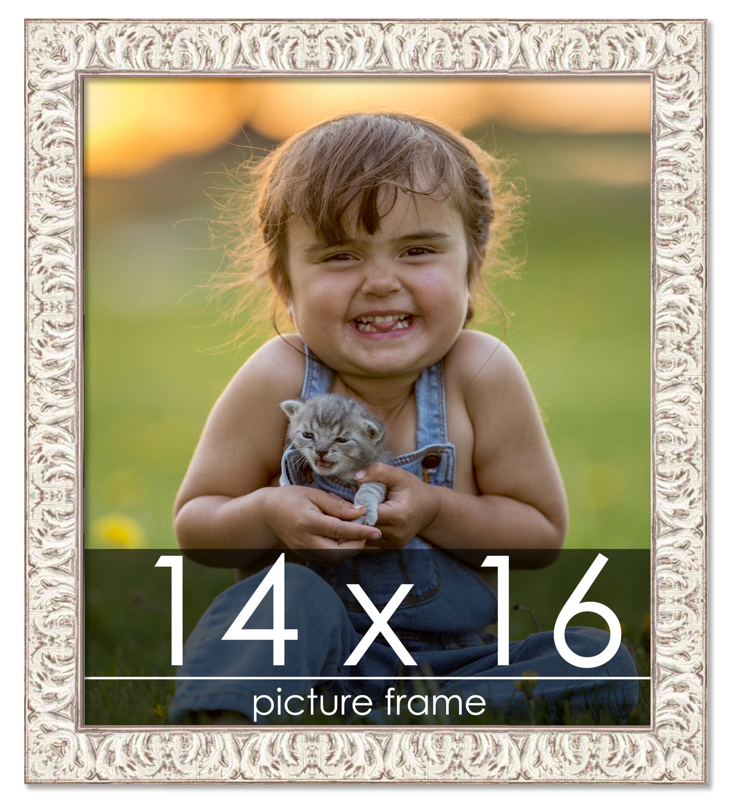 Ornate White Washed Wood Picture Frame