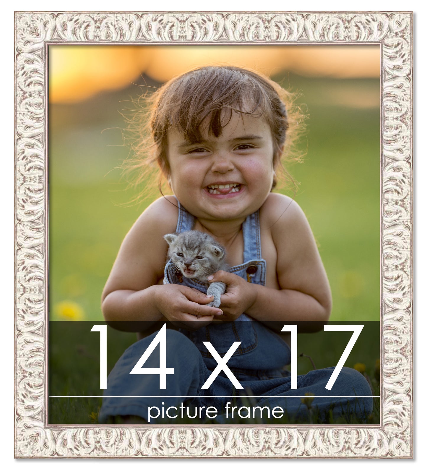 Ornate White Washed Wood Picture Frame