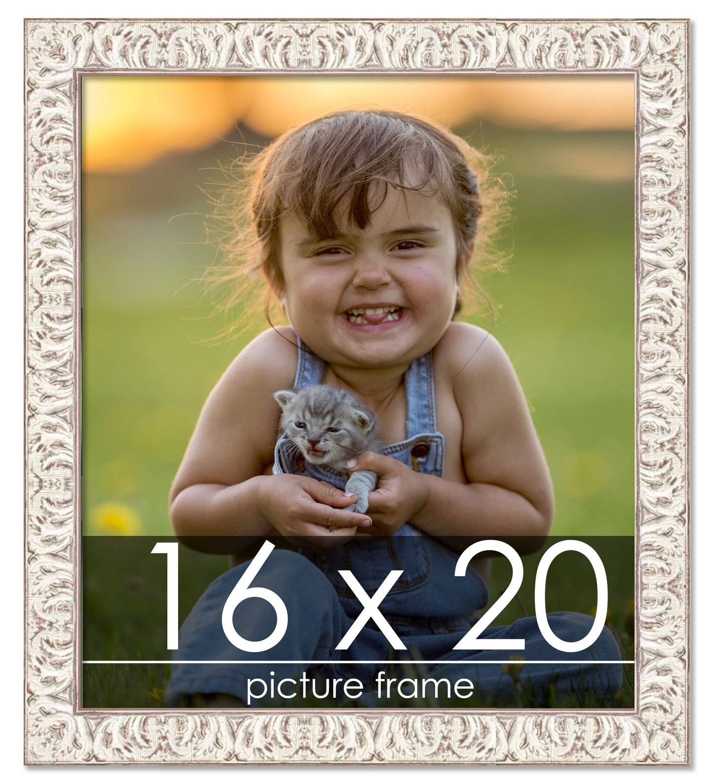 Ornate White Washed Wood Picture Frame