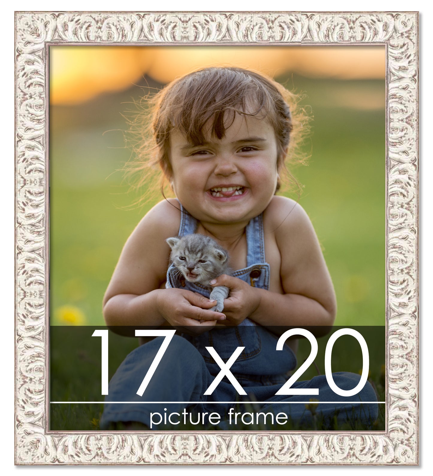 Ornate White Washed Wood Picture Frame