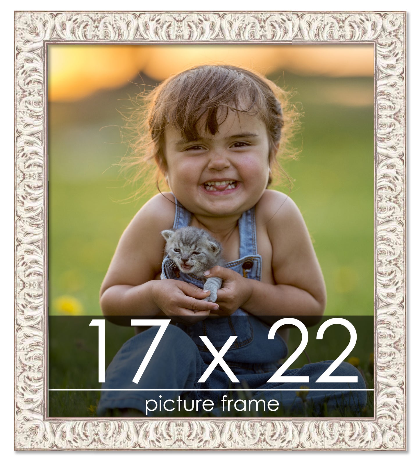 Ornate White Washed Wood Picture Frame