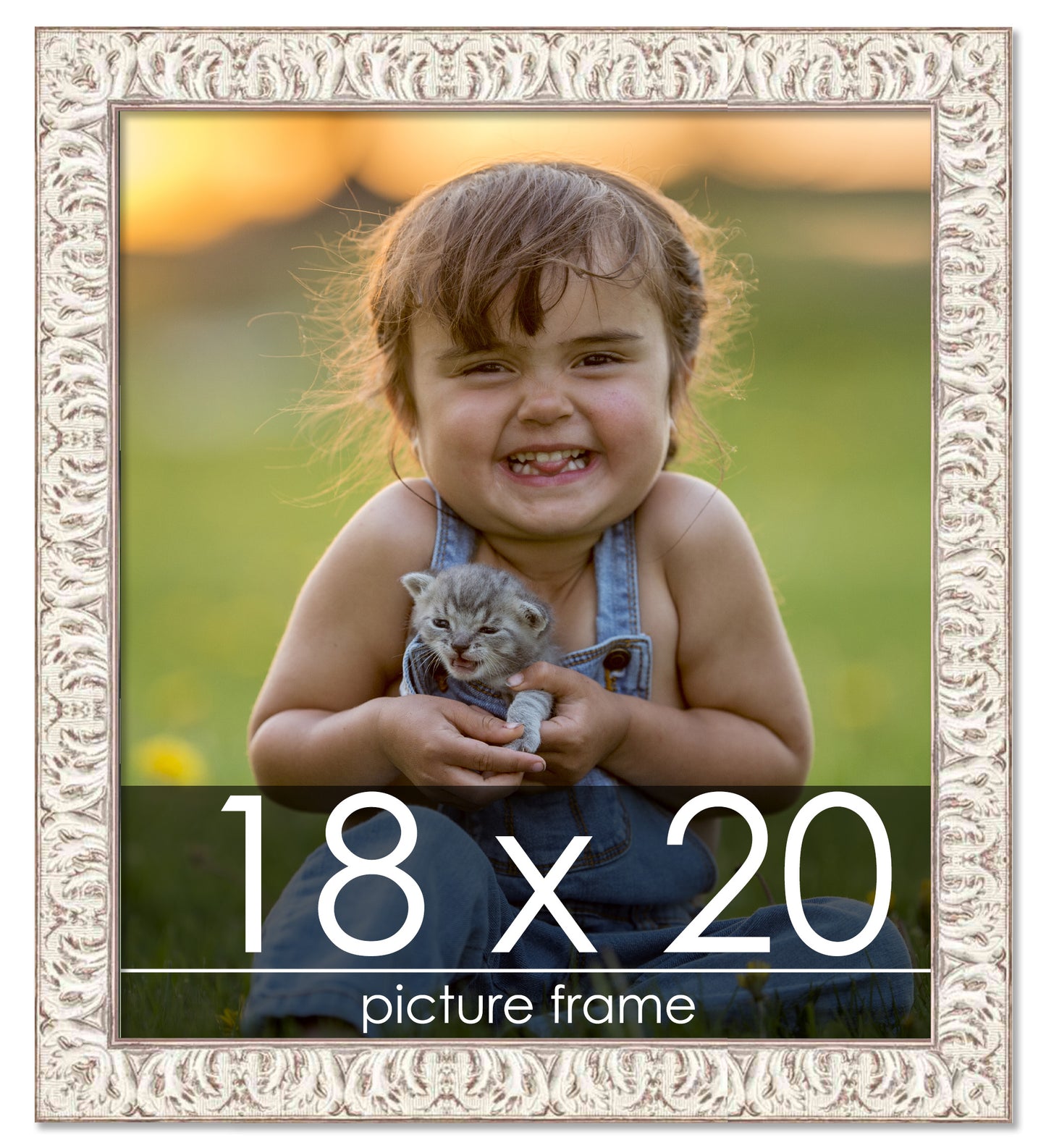 Ornate White Washed Wood Picture Frame