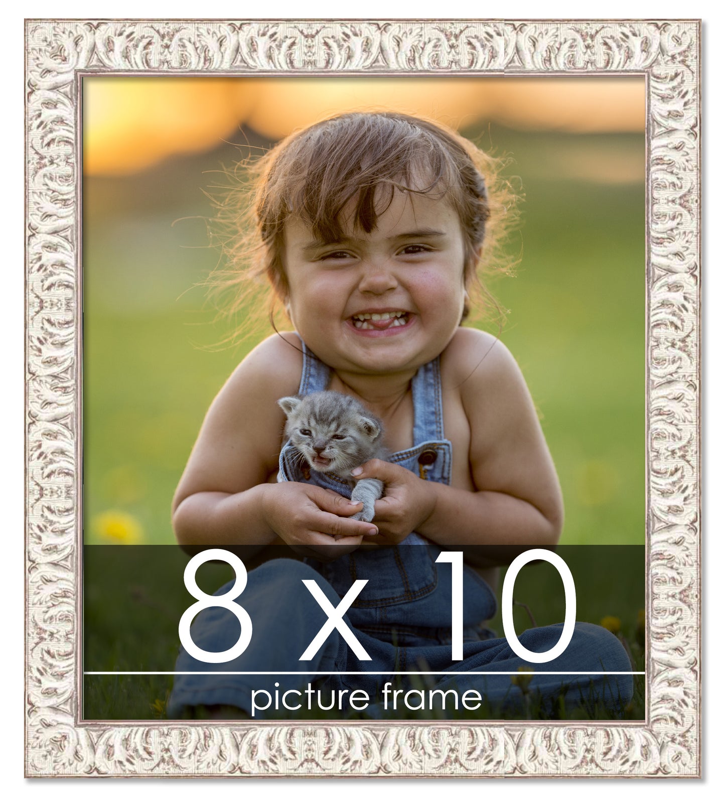 Ornate White Washed Wood Picture Frame