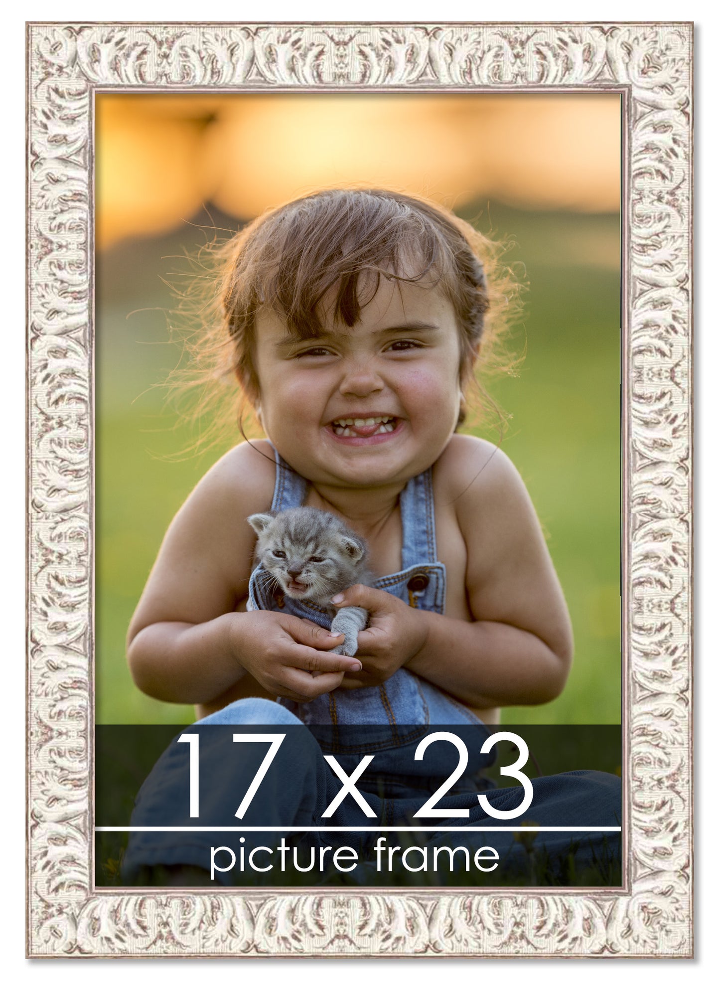 Ornate White Washed Wood Picture Frame