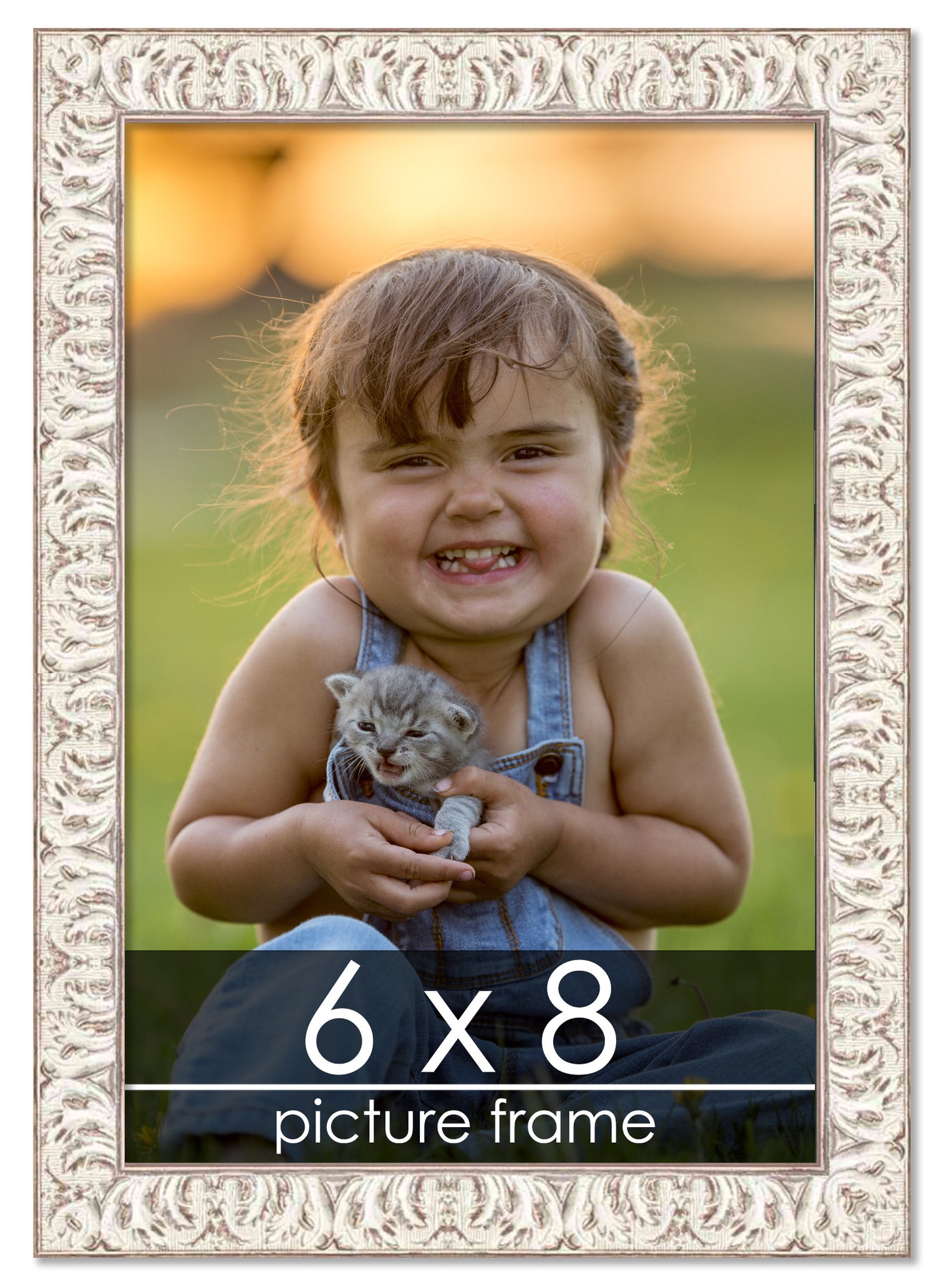 Ornate White Washed Wood Picture Frame