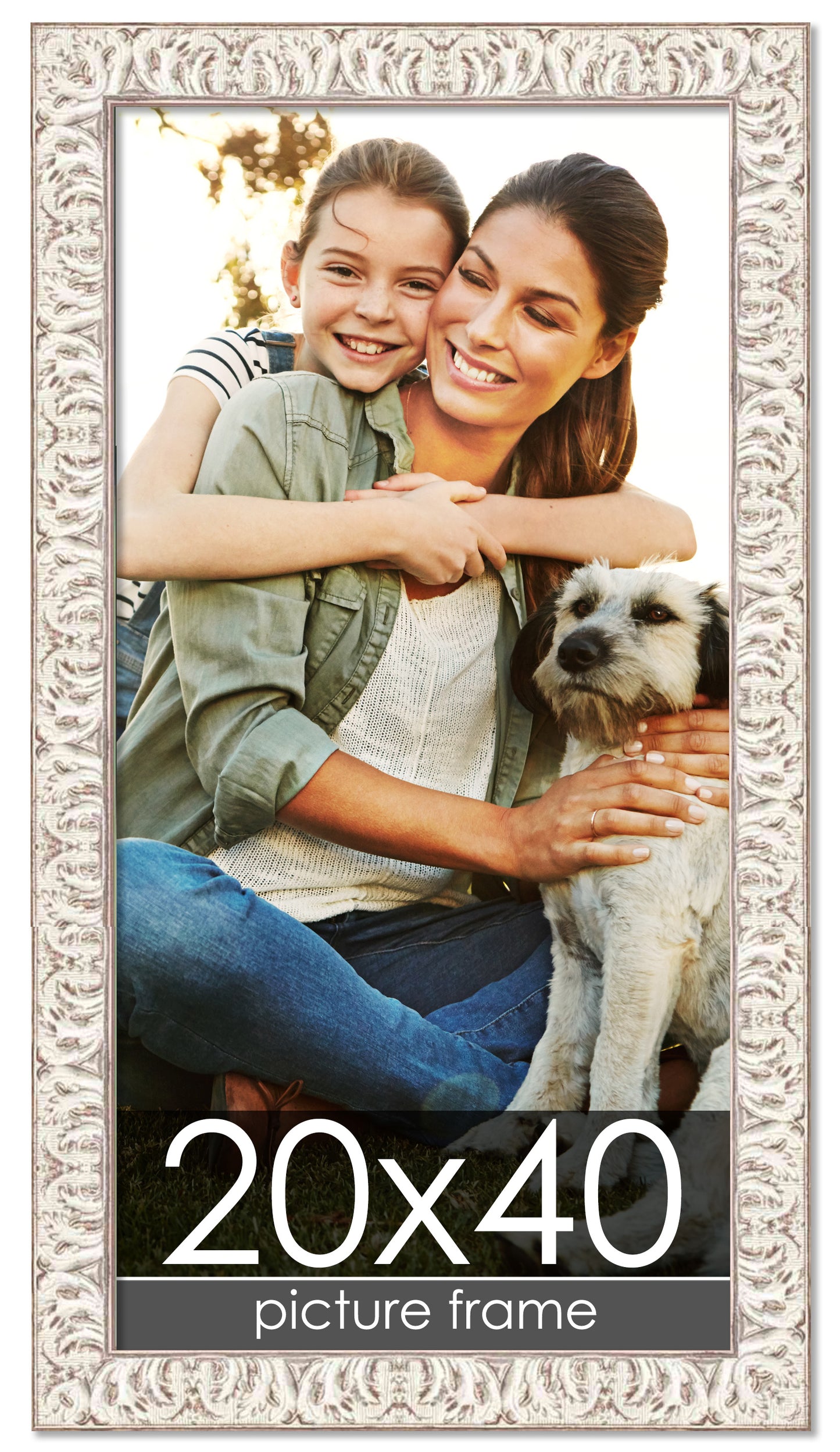 Ornate White Washed Wood Picture Frame