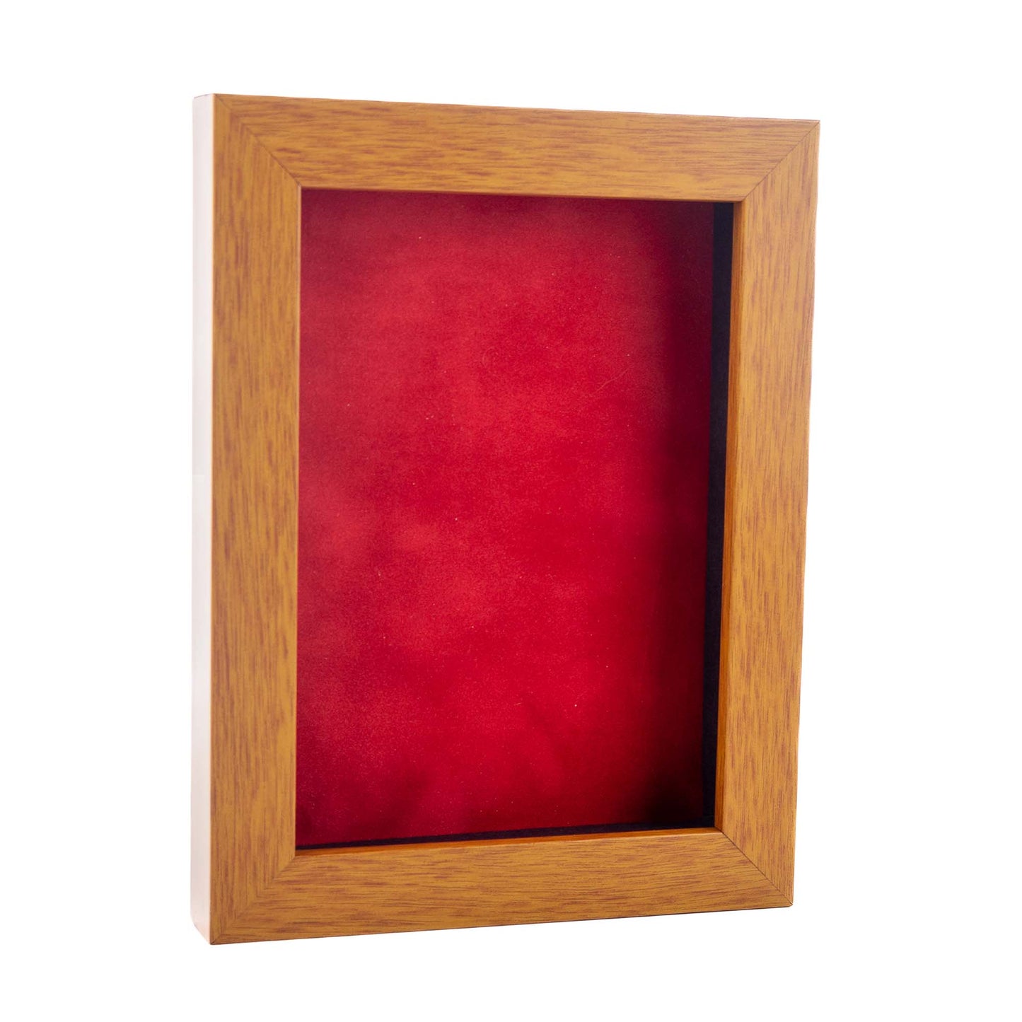 Honey Pecan Shadow Box Frame With Red Acid-Free Suede Backing