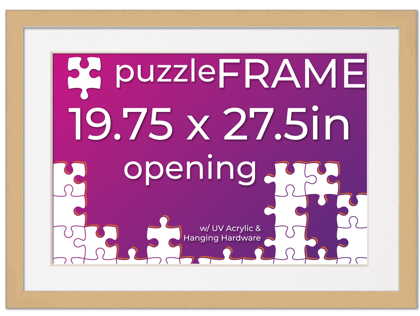 Natural Frame With White Mat for Jigsaw Puzzles