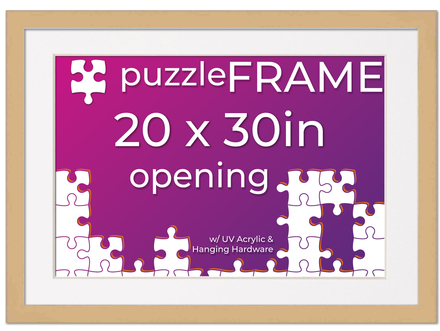 Natural Frame With White Mat for Jigsaw Puzzles
