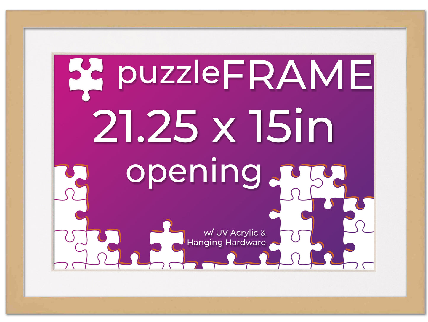 Natural Frame With White Mat for Jigsaw Puzzles