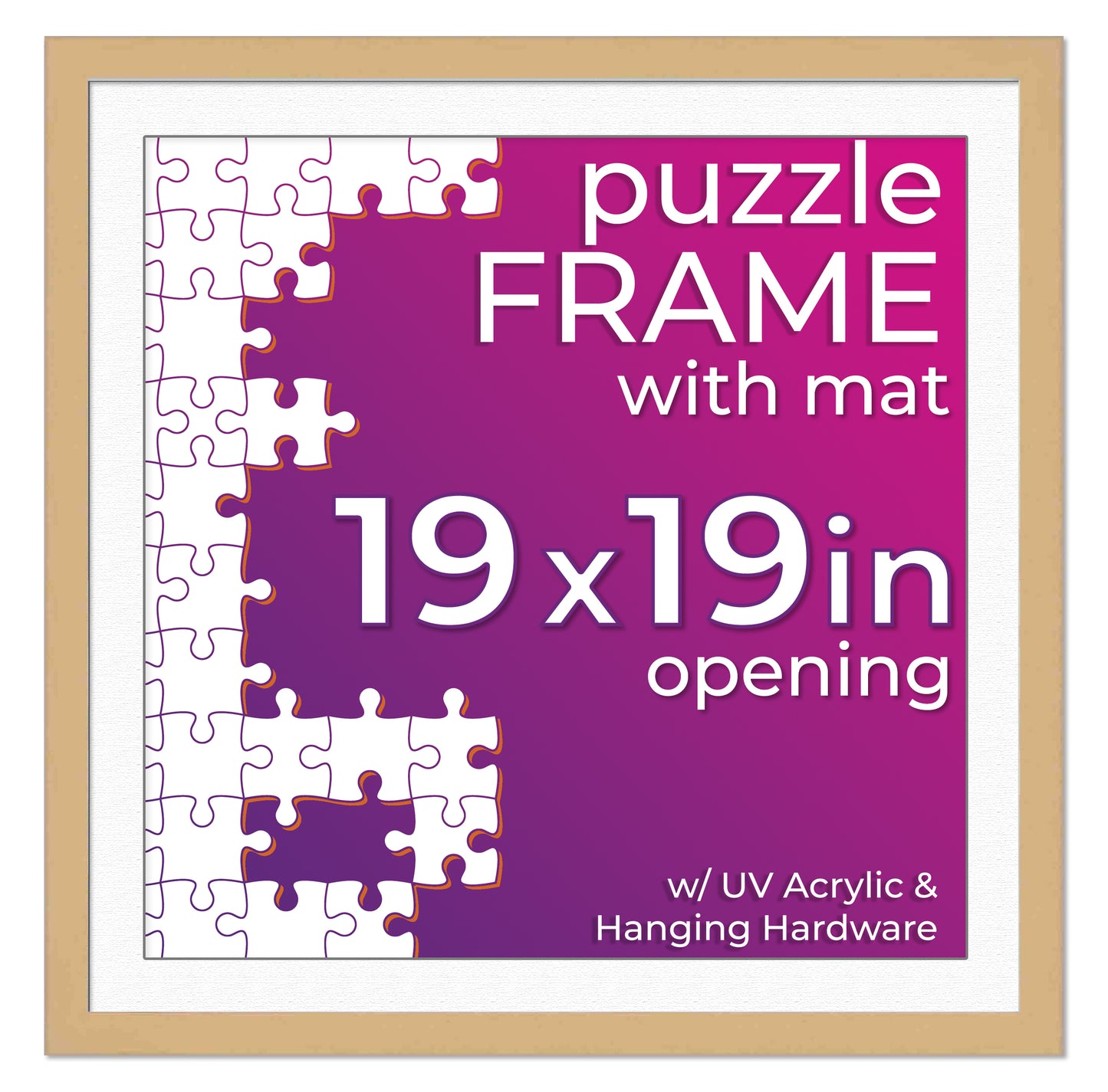 Natural Frame With White Mat for Jigsaw Puzzles