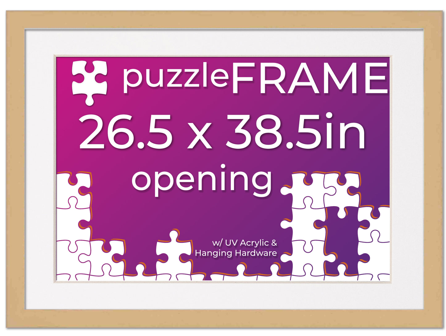 Natural Frame With White Mat for Jigsaw Puzzles