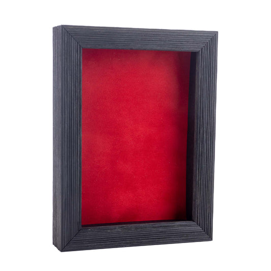 Distressed Black Shadow Box Frame With Red Acid-Free Suede Backing