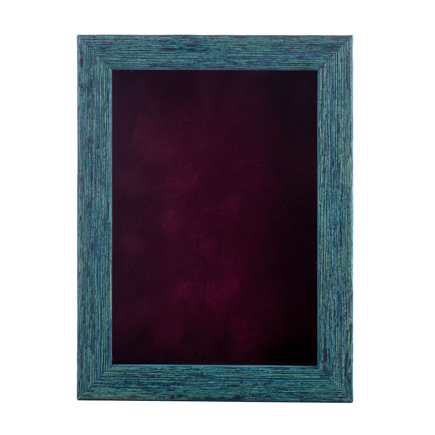 Distressed Blue Shadow Box Frame With Dark Berry Acid-Free Suede Backing