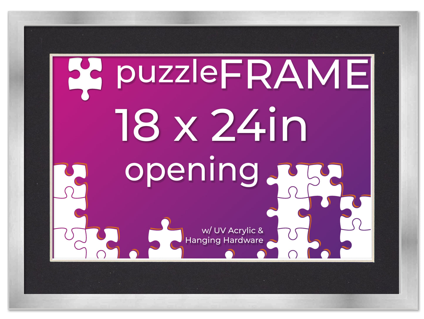 Silver Frame With Black Mat for Jigsaw Puzzles