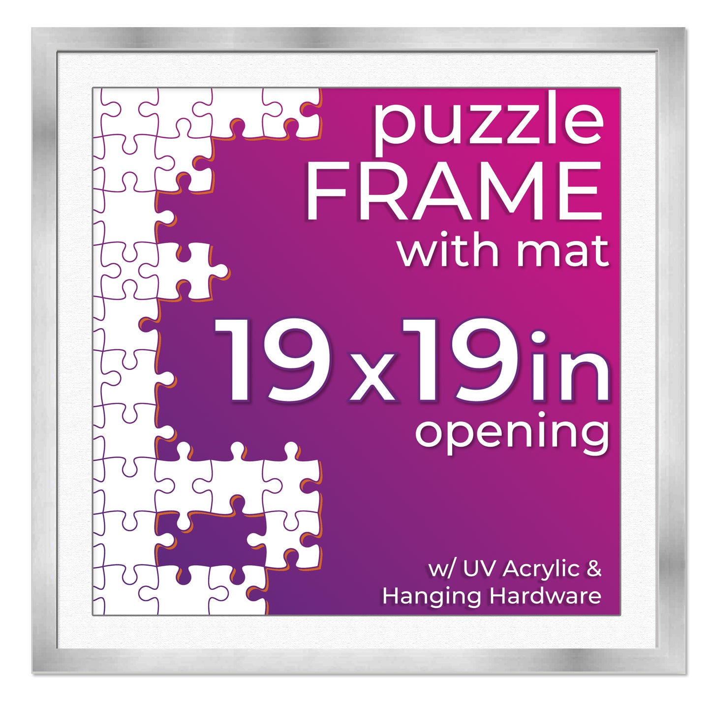 Silver Frame With White Mat for Jigsaw Puzzles