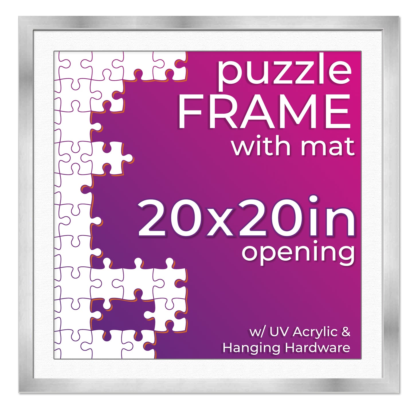 Silver Frame With White Mat for Jigsaw Puzzles