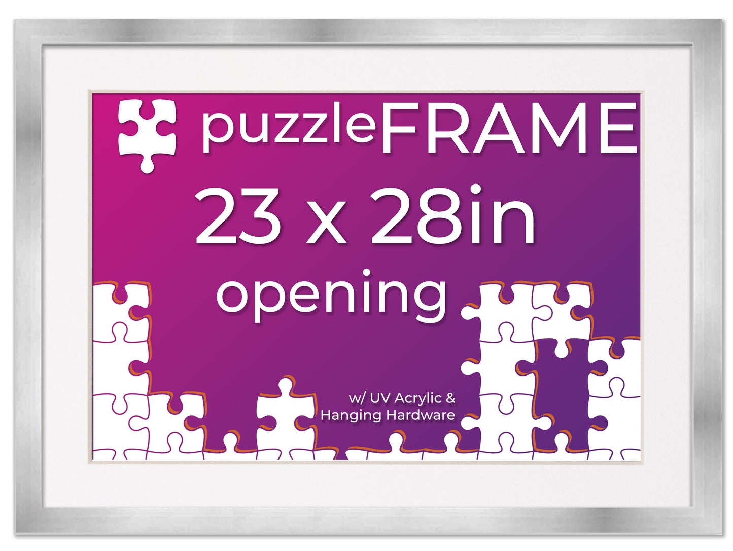 Silver Frame With White Mat for Jigsaw Puzzles