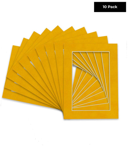 Pack of 10 Bright Yellow Precut Acid-Free Matboard Set with Clear Bags & Backings