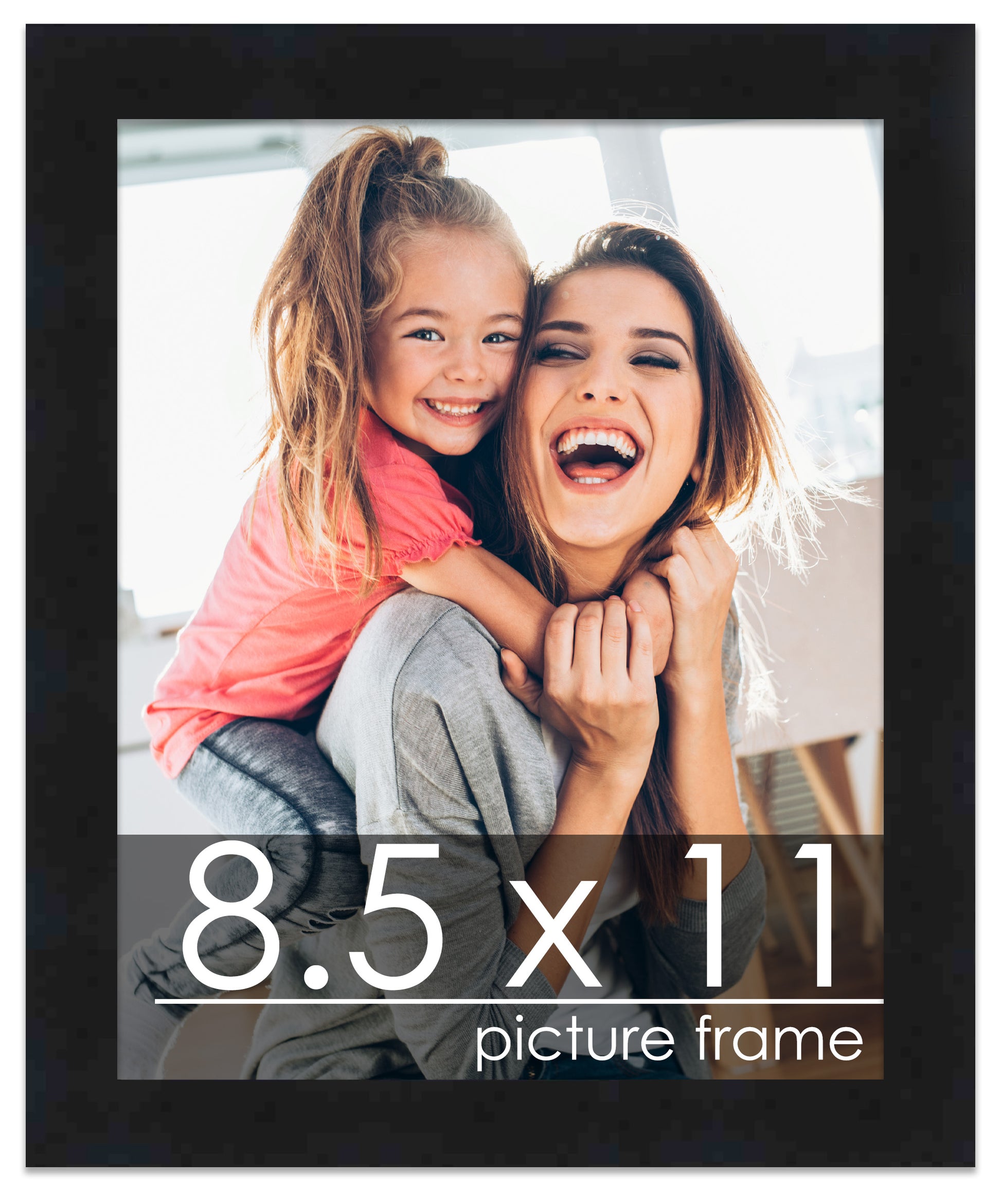 8.5x11 Picture Frame Black Solid Pine Wood 0.75 Inch Wide
