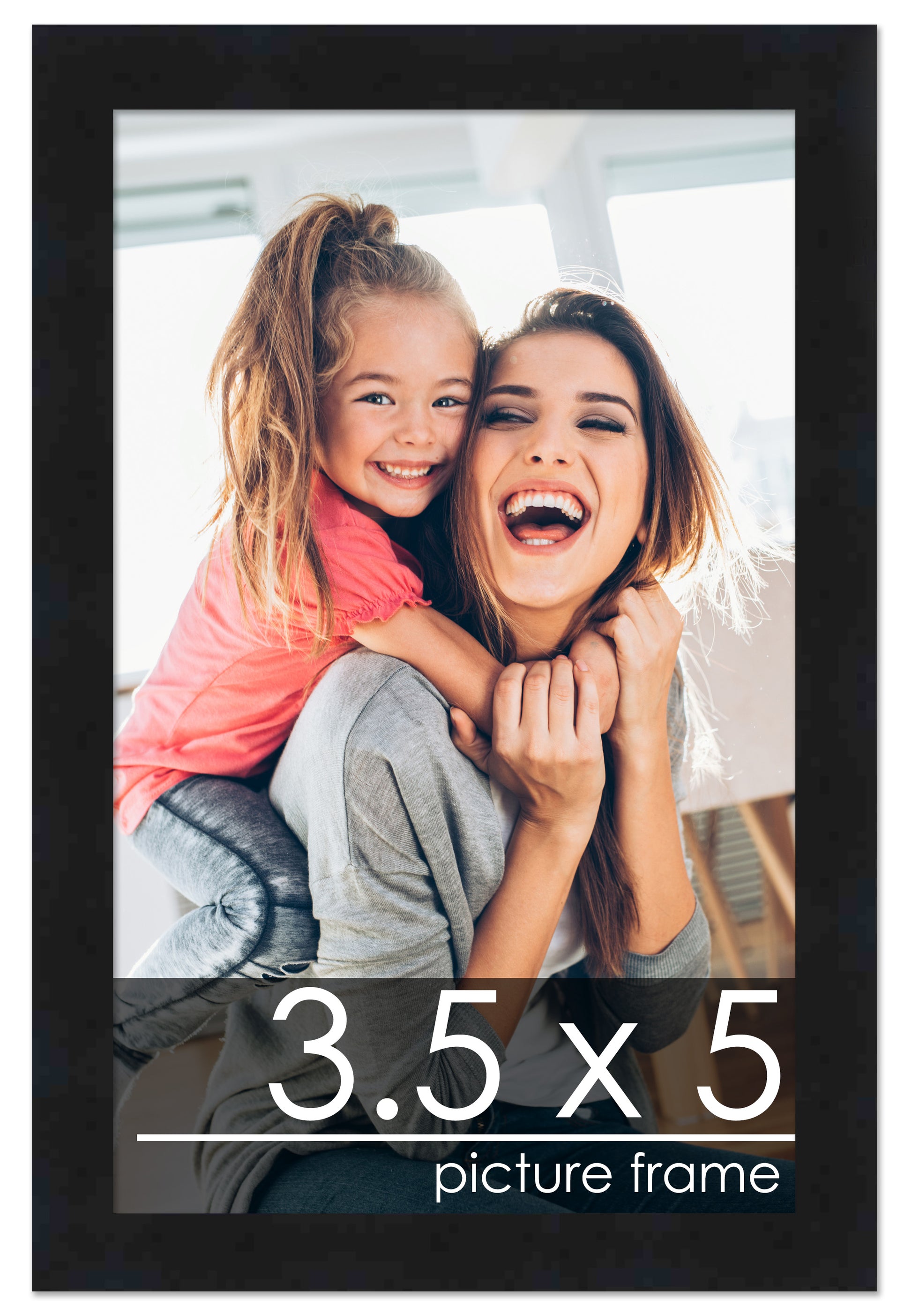 3.5x5 Picture Frame Black Solid Pine Wood 0.75 Inch Wide