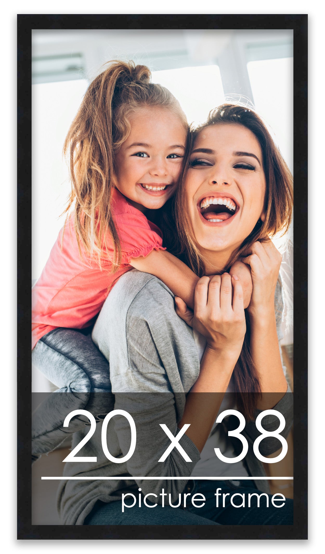 20x38 Picture Frame Black Solid Pine Wood 0.75 Inch Wide
