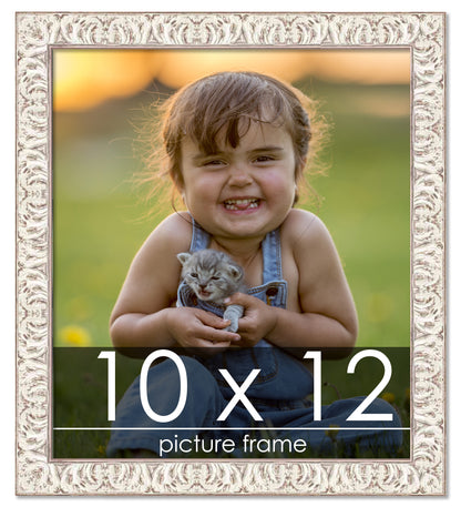 Ornate White Washed Wood Picture Frame