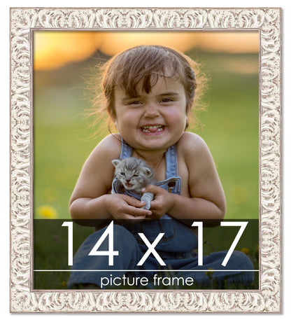 Ornate White Washed Wood Picture Frame