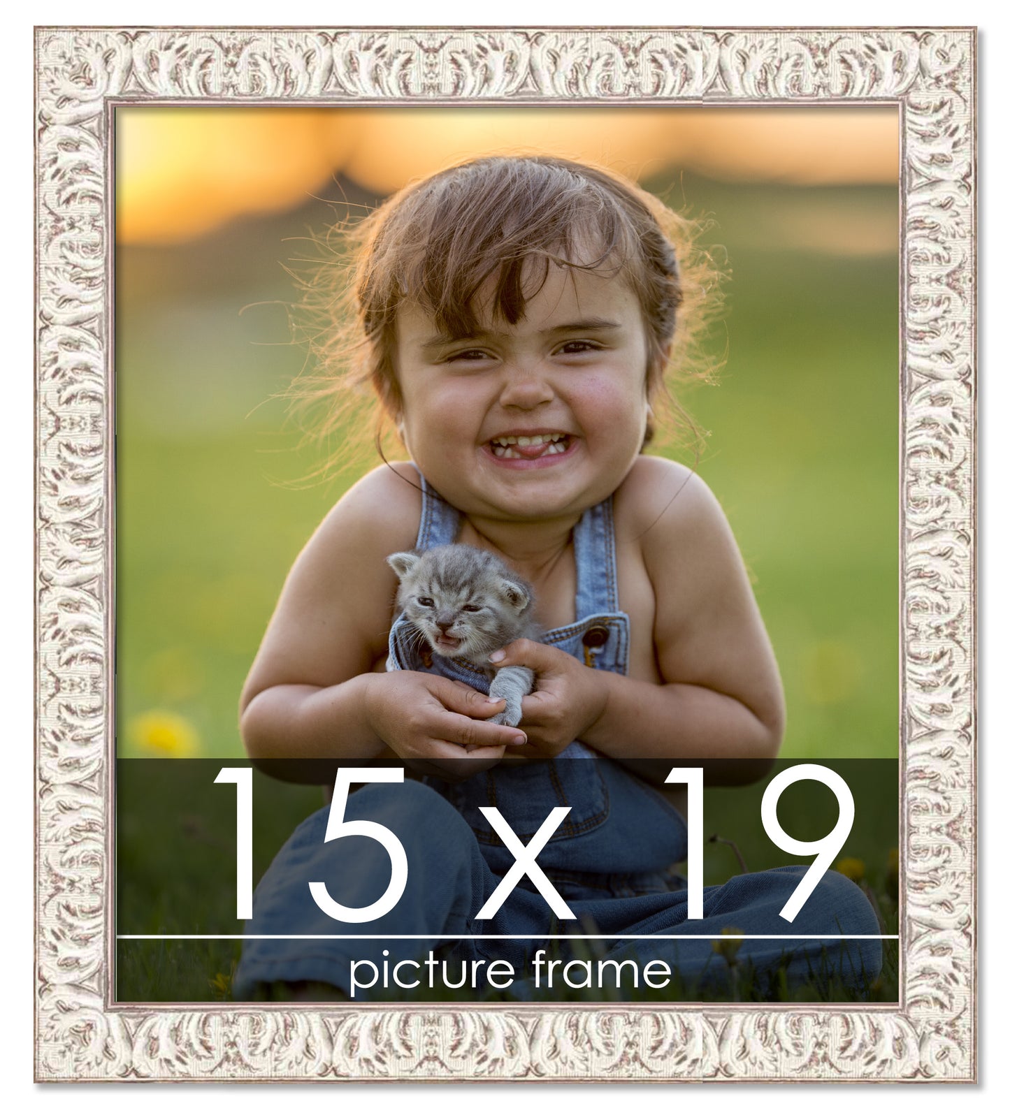 Ornate White Washed Wood Picture Frame