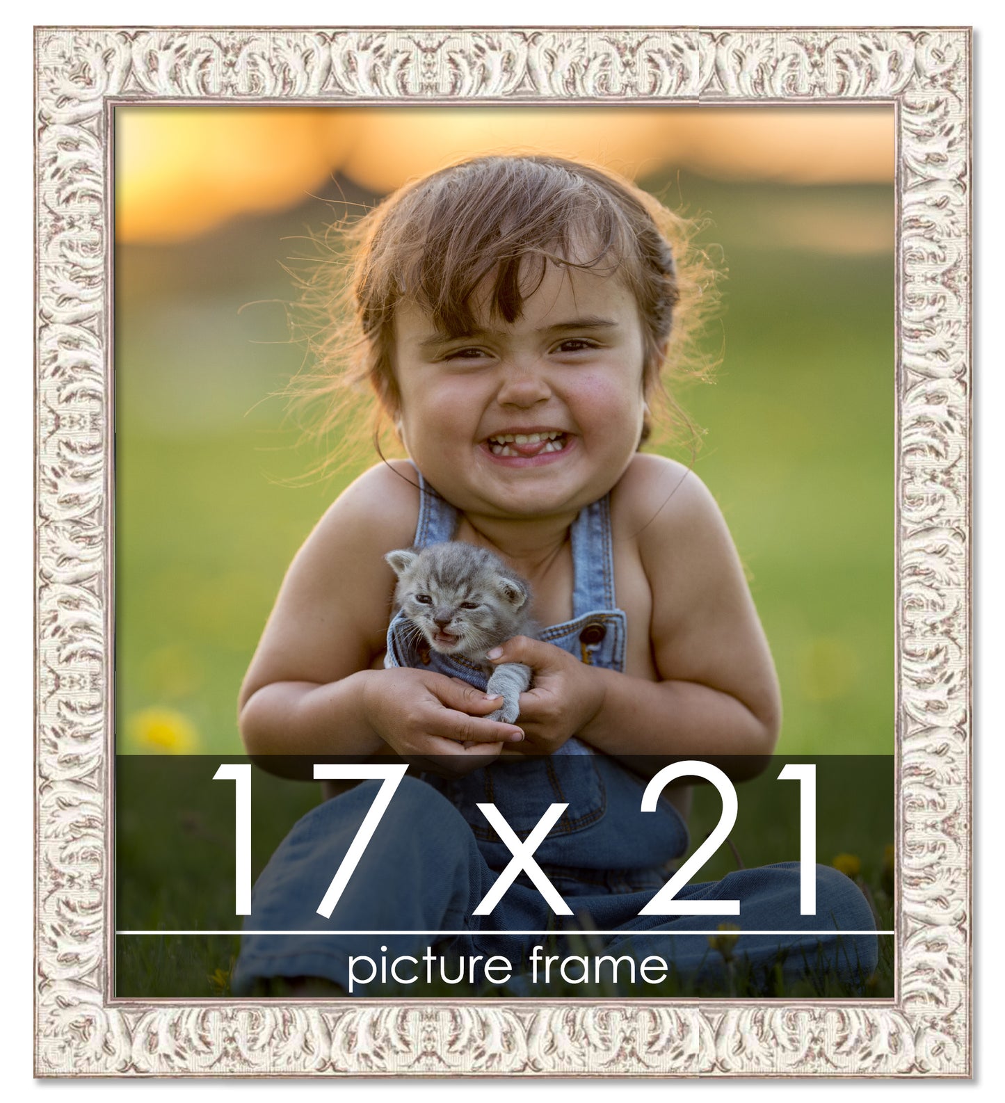 Ornate White Washed Wood Picture Frame