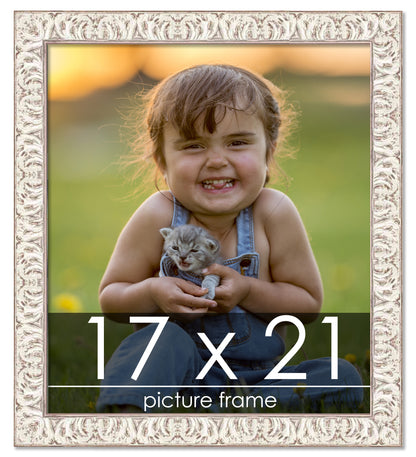 Ornate White Washed Wood Picture Frame