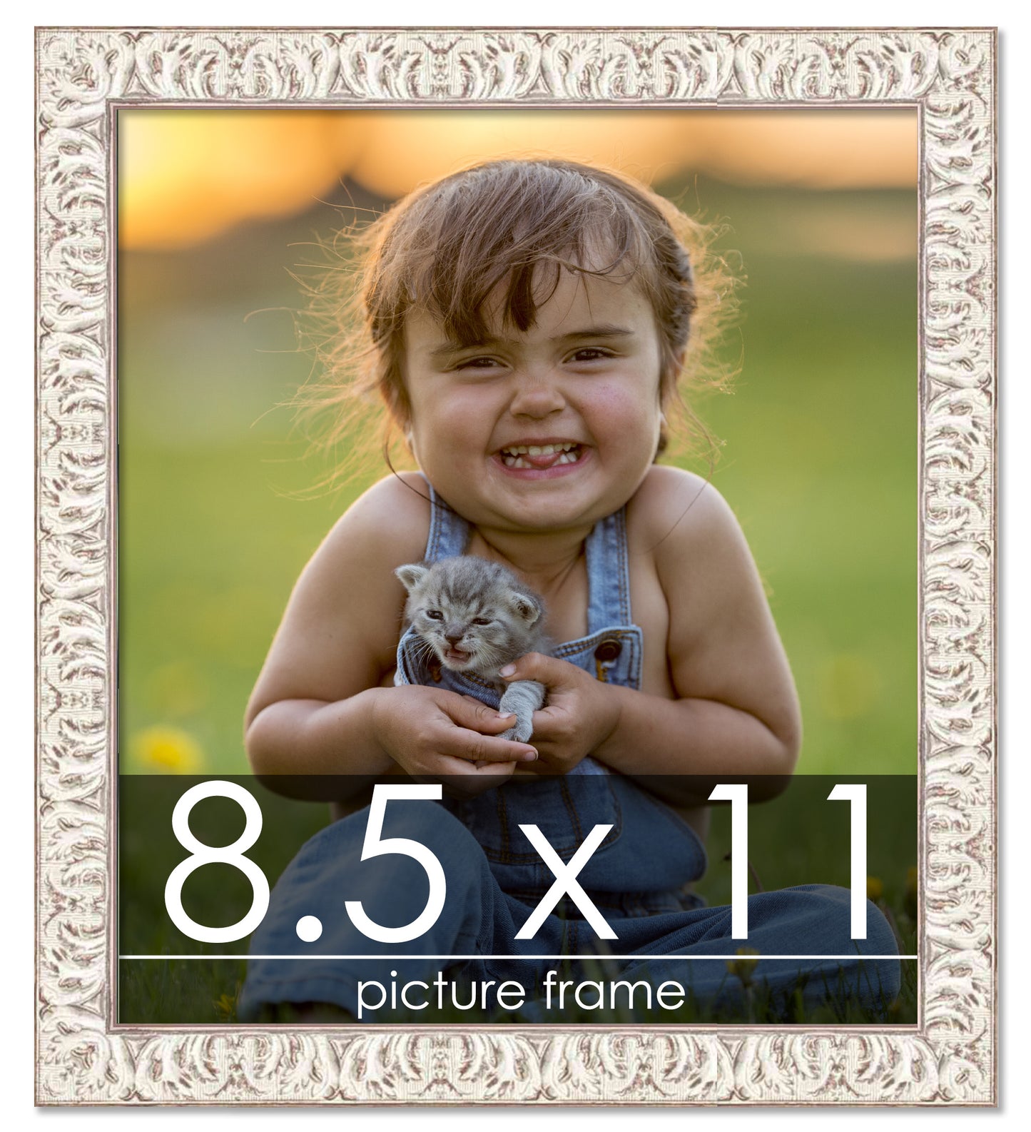 Ornate White Washed Wood Picture Frame