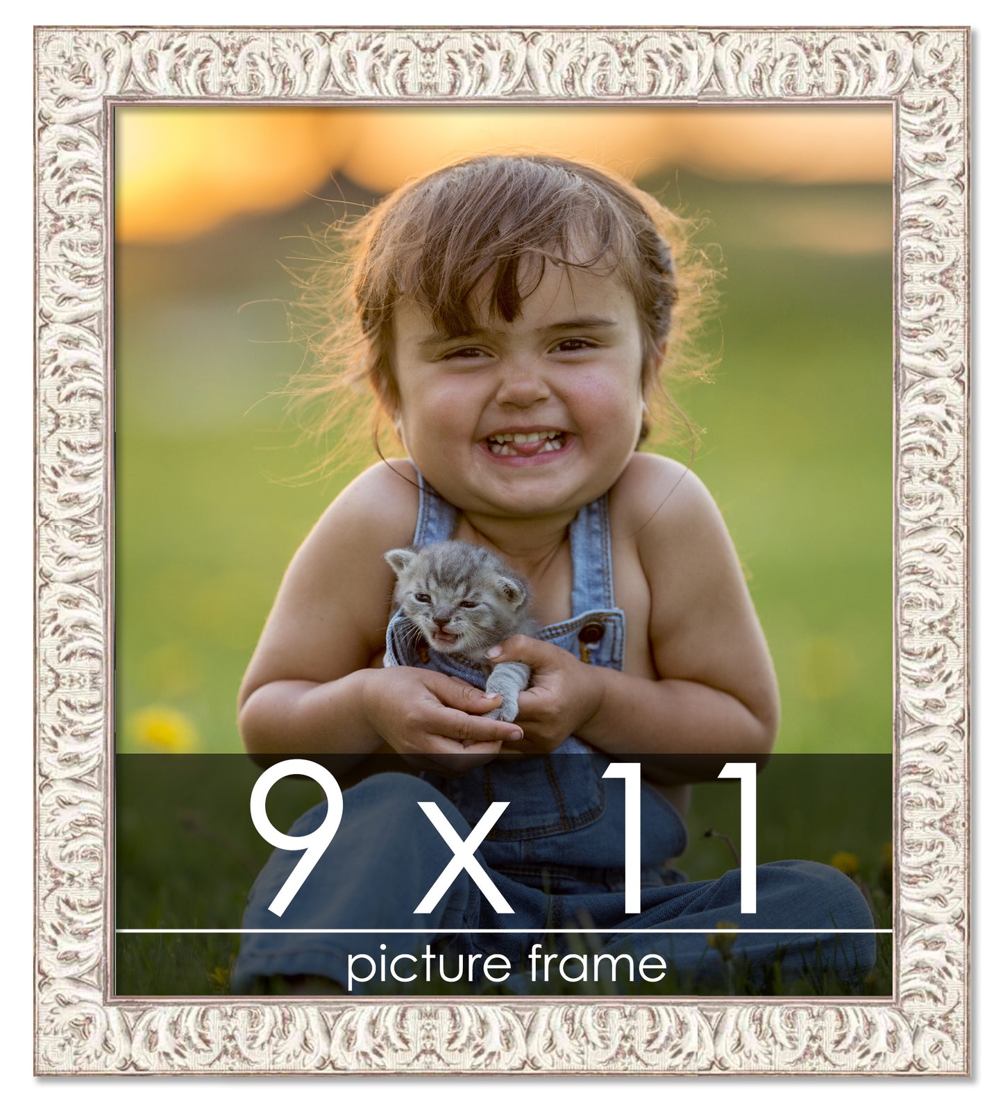 Ornate White Washed Wood Picture Frame