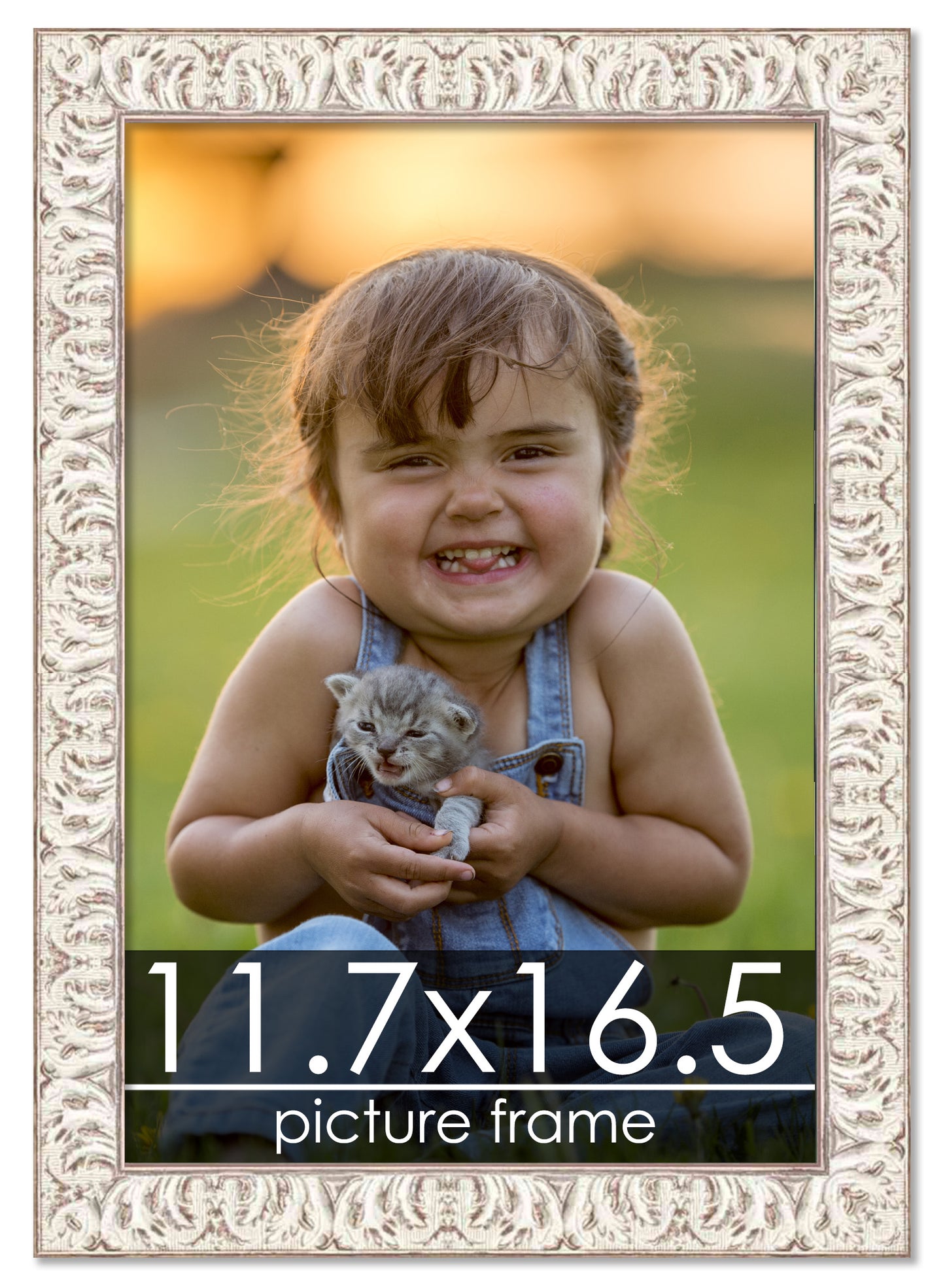 Ornate White Washed Wood Picture Frame