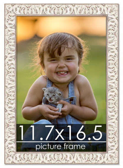 Ornate White Washed Wood Picture Frame