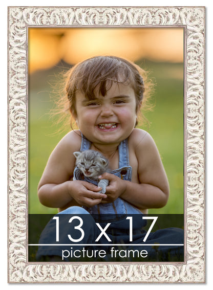 Ornate White Washed Wood Picture Frame