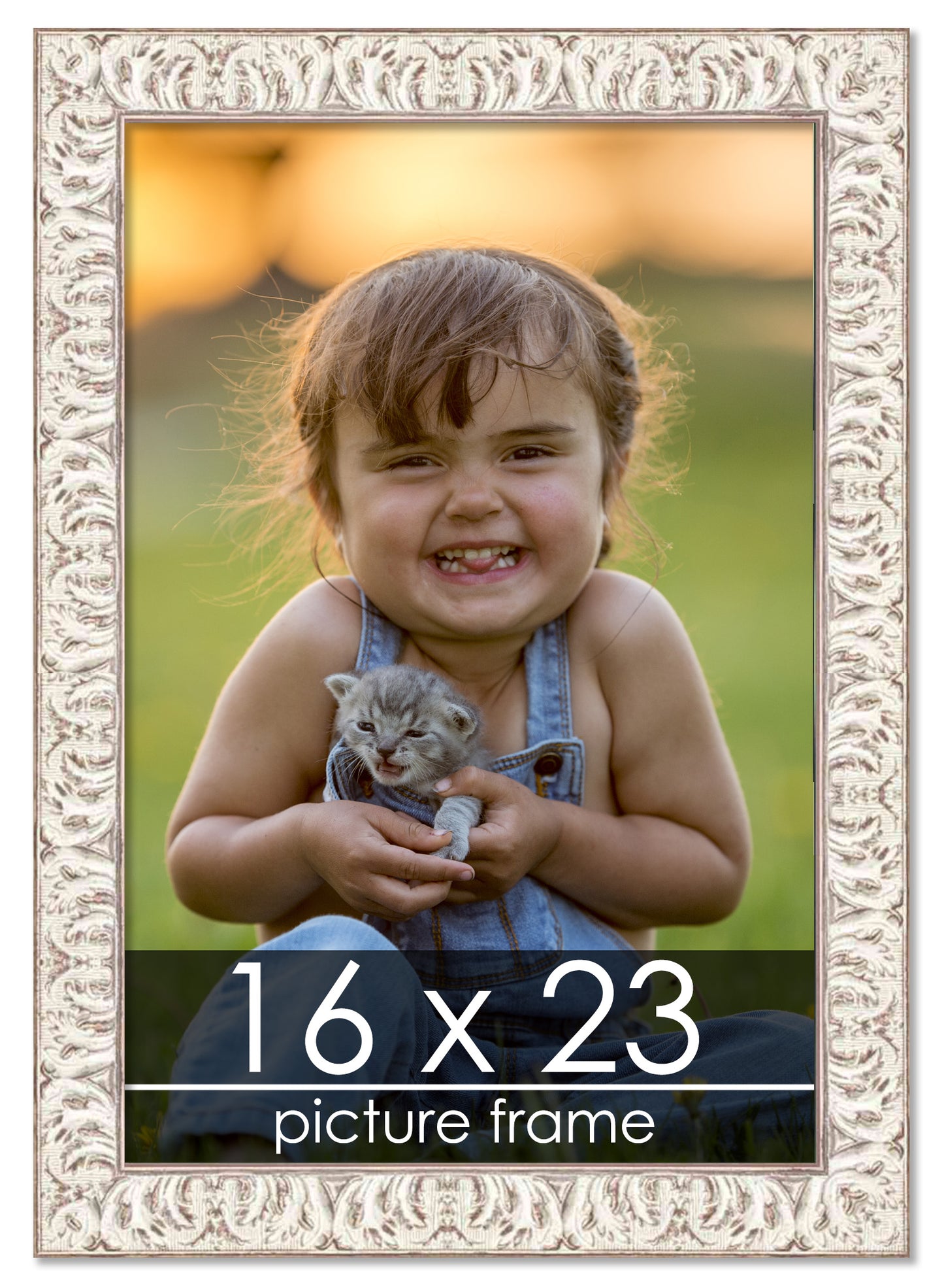 Ornate White Washed Wood Picture Frame