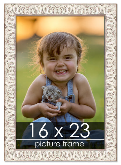 Ornate White Washed Wood Picture Frame