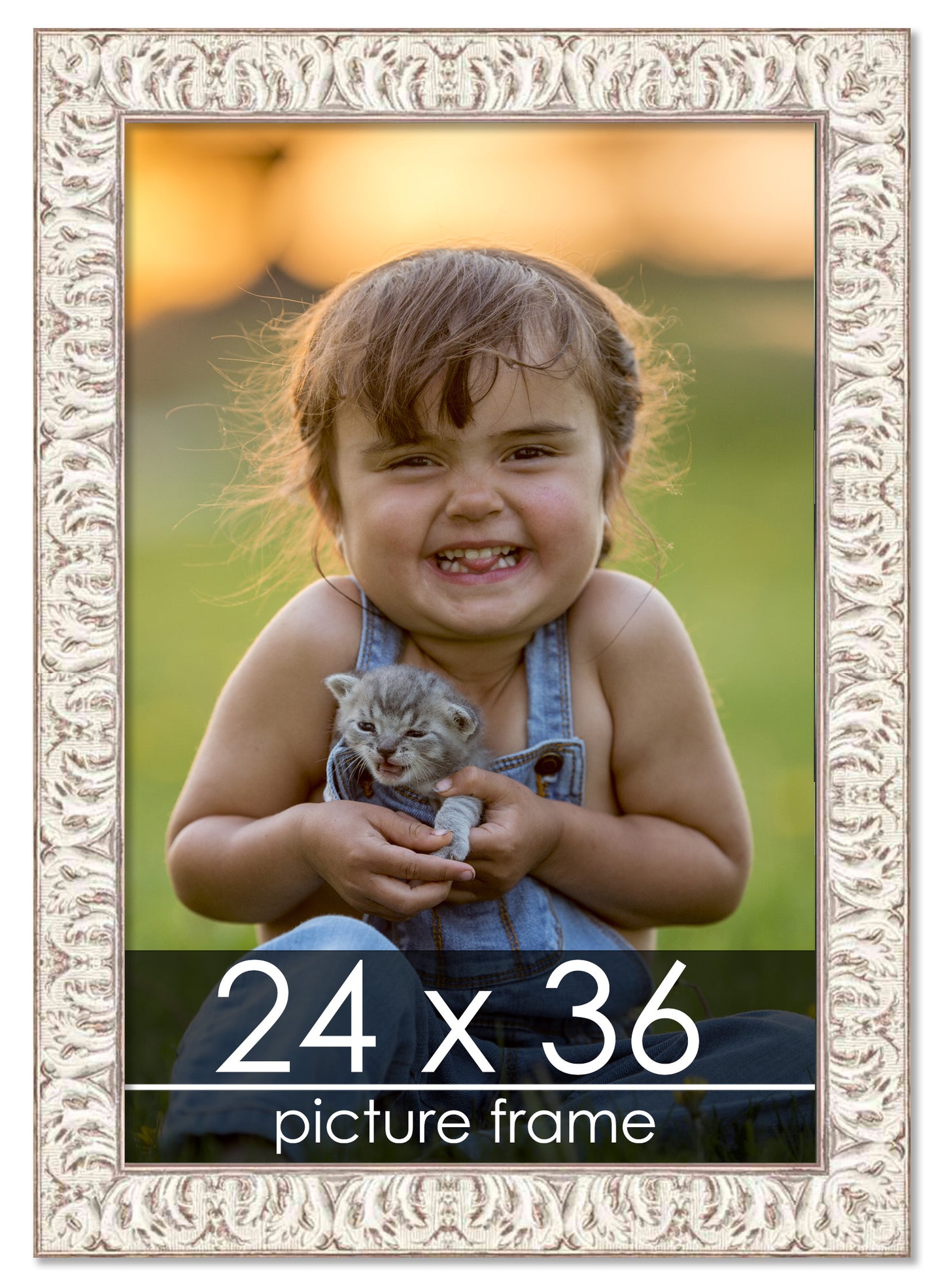 Ornate White Washed Wood Picture Frame
