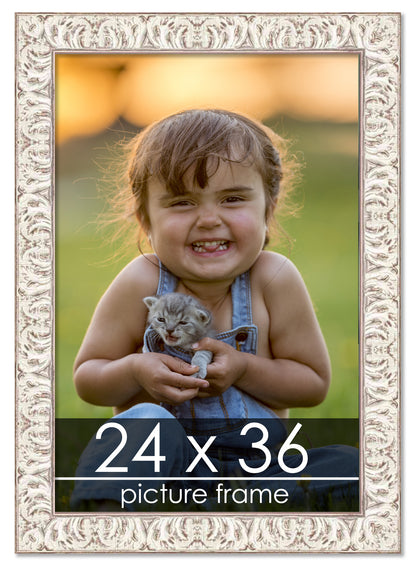 Ornate White Washed Wood Picture Frame