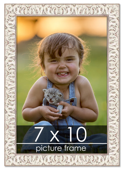 Ornate White Washed Wood Picture Frame