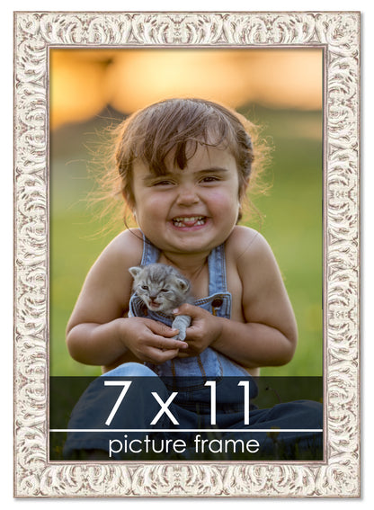 Ornate White Washed Wood Picture Frame