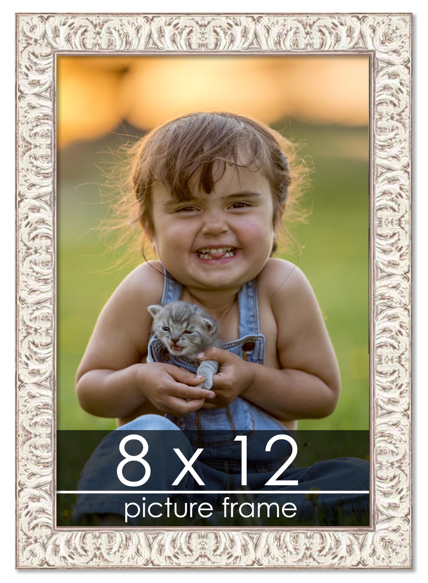 Ornate White Washed Wood Picture Frame