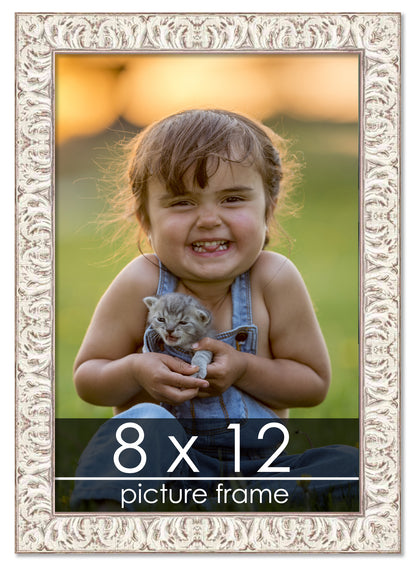 Ornate White Washed Wood Picture Frame