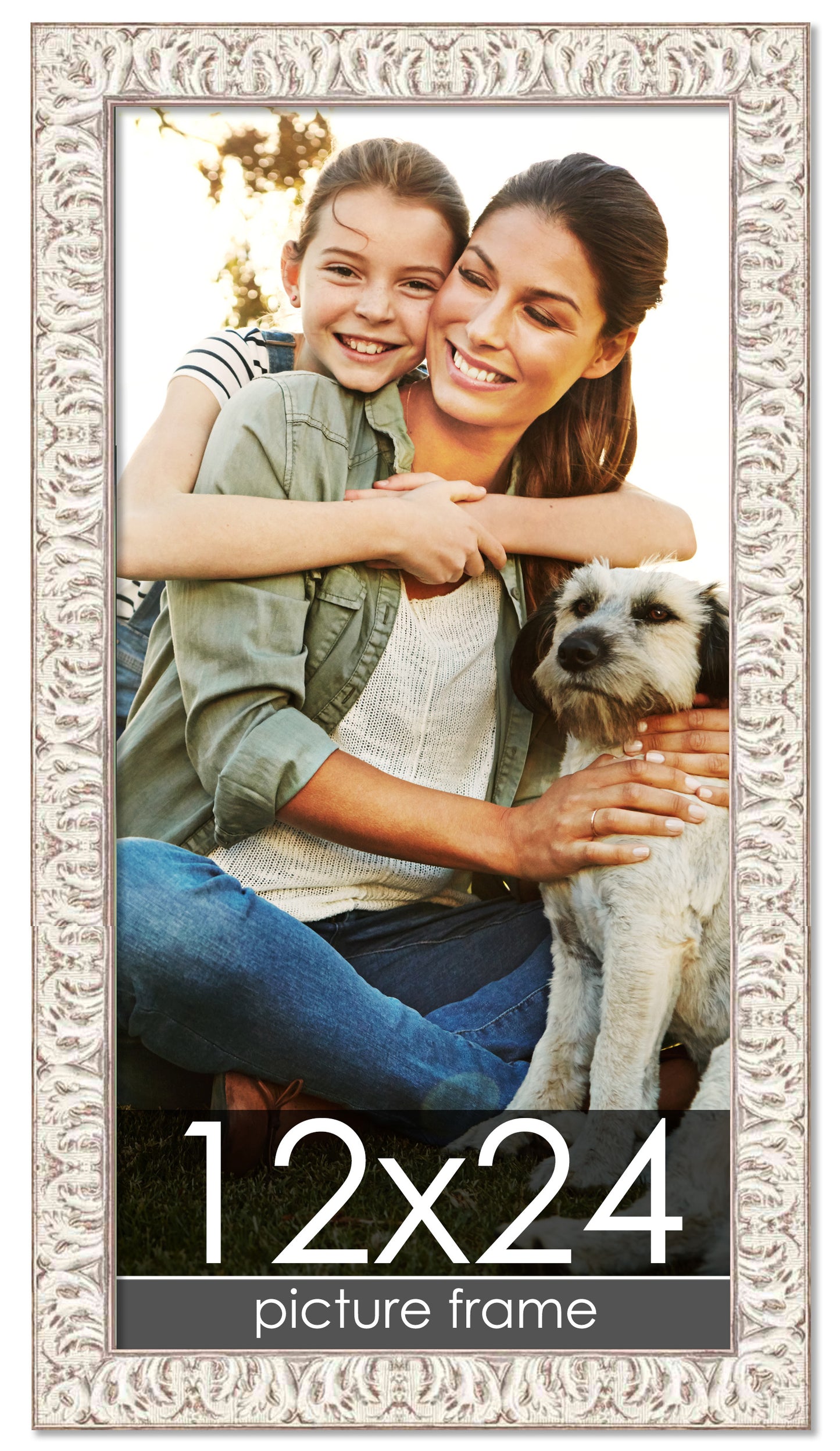 Ornate White Washed Wood Picture Frame