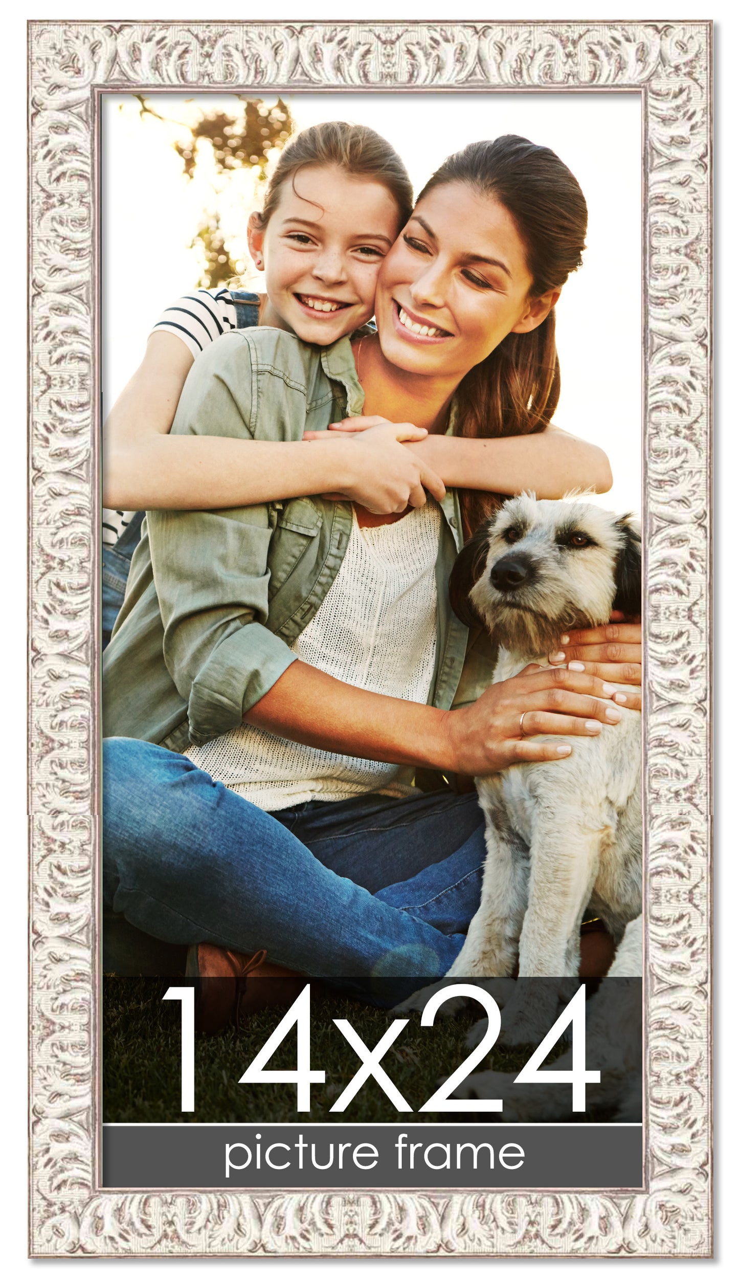 Ornate White Washed Wood Picture Frame