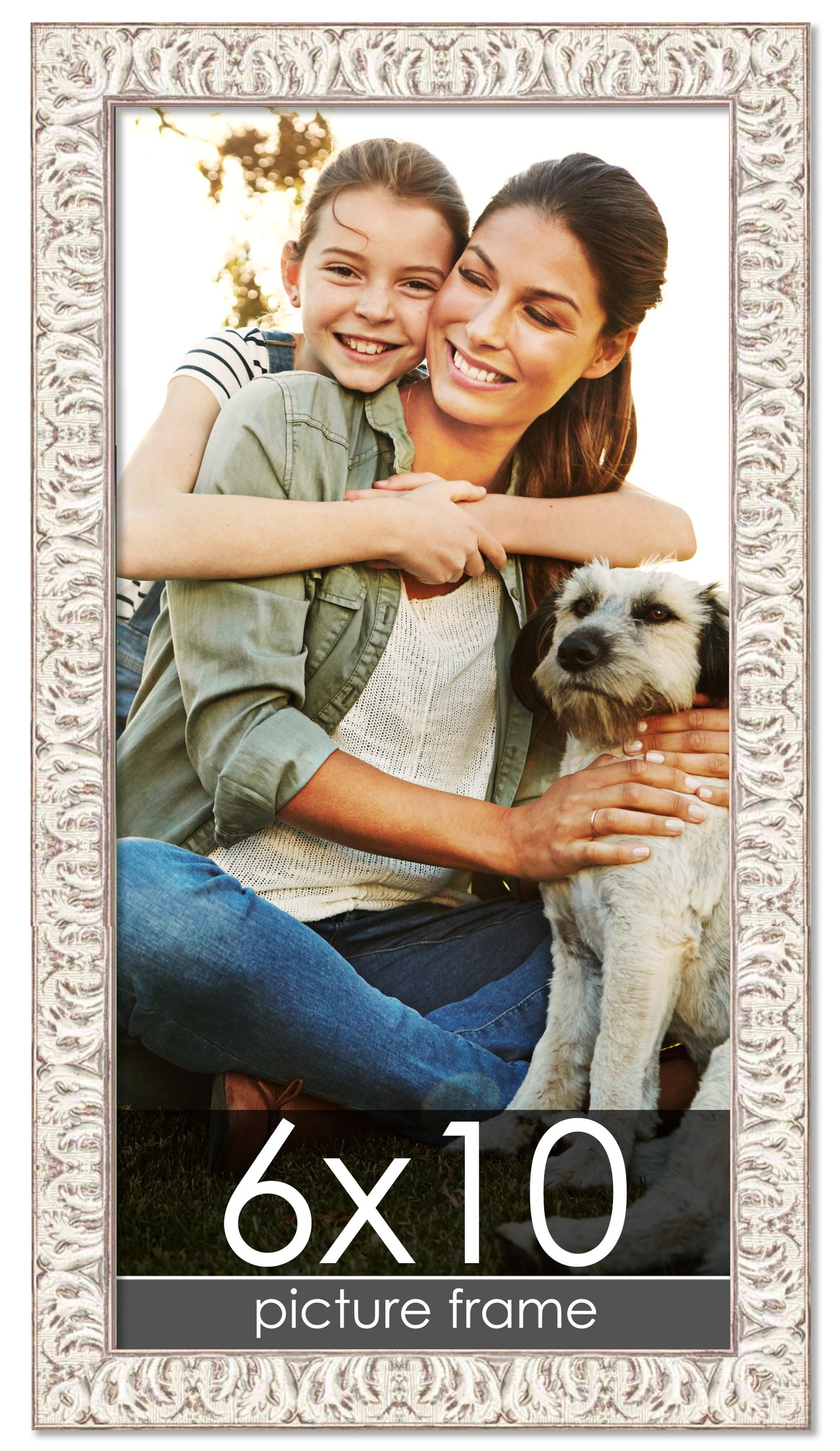 Ornate White Washed Wood Picture Frame